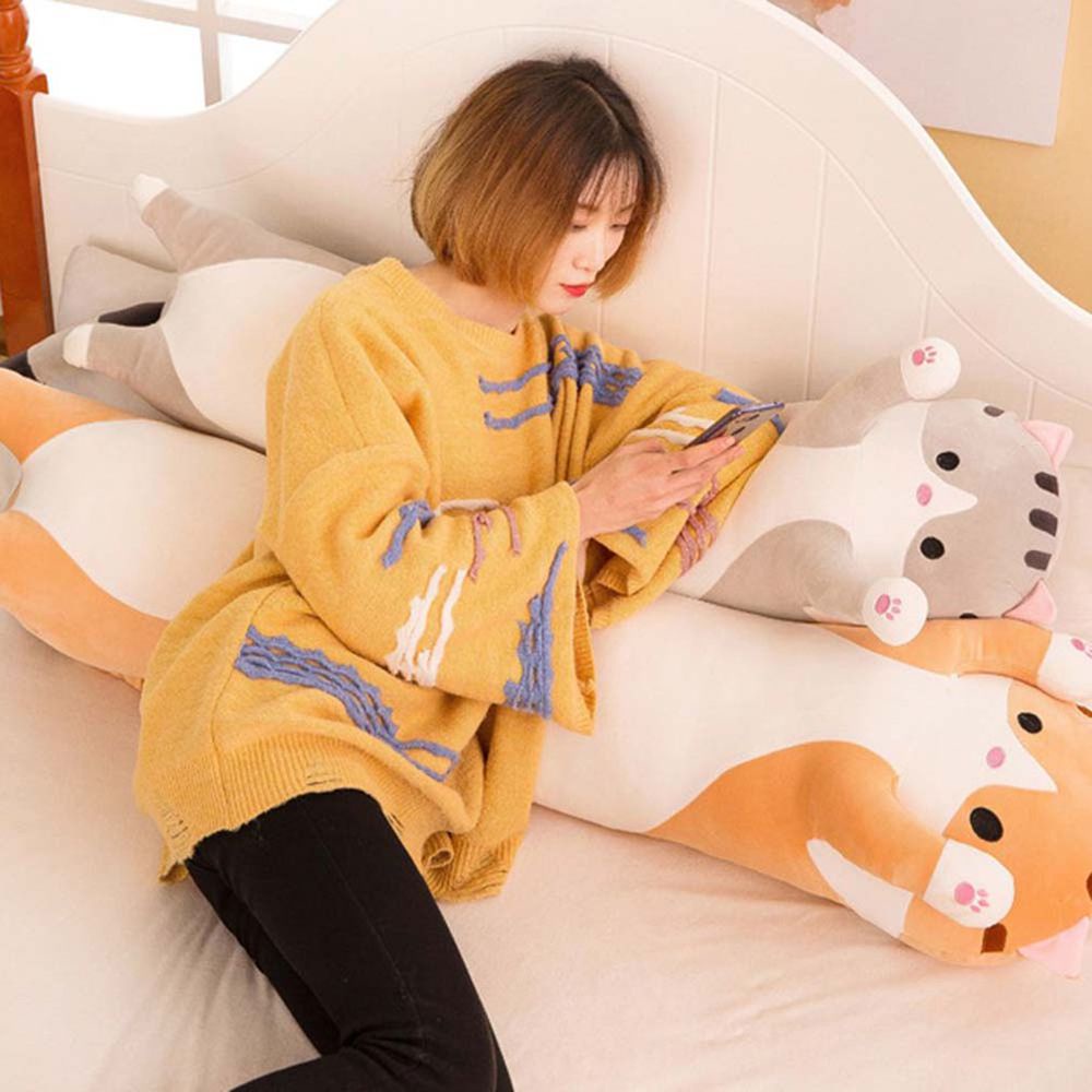 Đồ chơi gối nhồi bông hình mèo dáng dài dễ thương trang trí nhà nhiều màu sắc lựa chọn thích hợp cho bé dùng khi ngủ