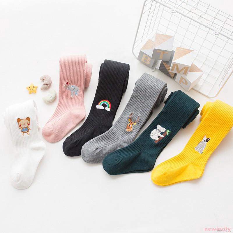 Quần tất cotton dáng ôm giữ ấm in hình hoạt hình Hàn Quốc cho bé gái mùa thu đông