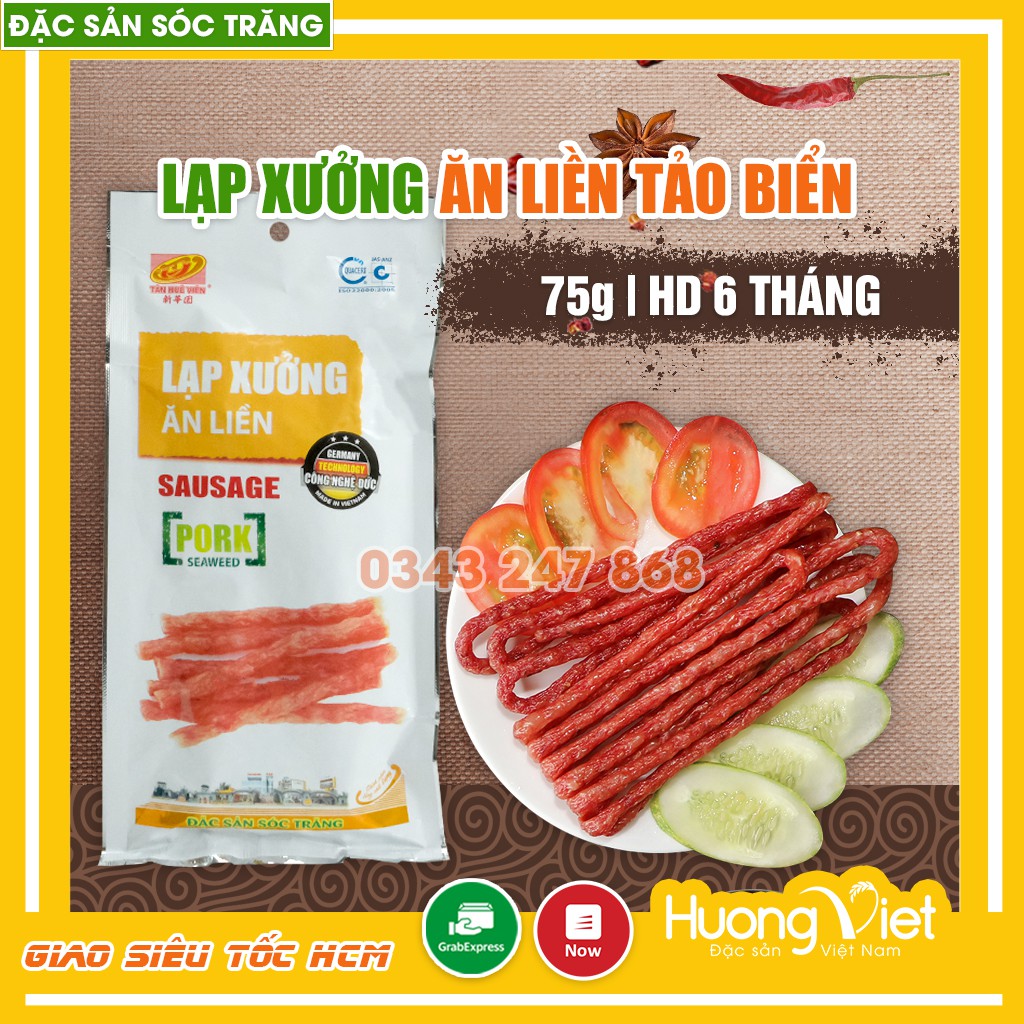 Lạp Xưởng ăn liền Tân Huê Viên túi 75g, lạp xưởng ăn ngay không cần chế biến, lạp xưởng Sóc Trăng, ăn vặt Sài gòn