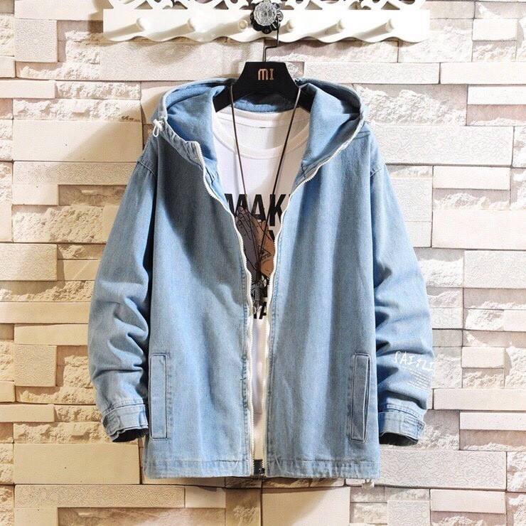 Áo khoác jean nam nữ có mũ sau jean form rộng màu xám xanh cực đẹp size M-L-XL CHI26