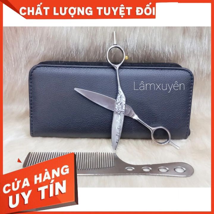 Kéo cắt ( KÉO CHUỐT ) hoa vân + bao da đựng kéo + 1 lược  FREESHIP  Chất liệu thép siêu bền siêu bén  _  chuyên dụng