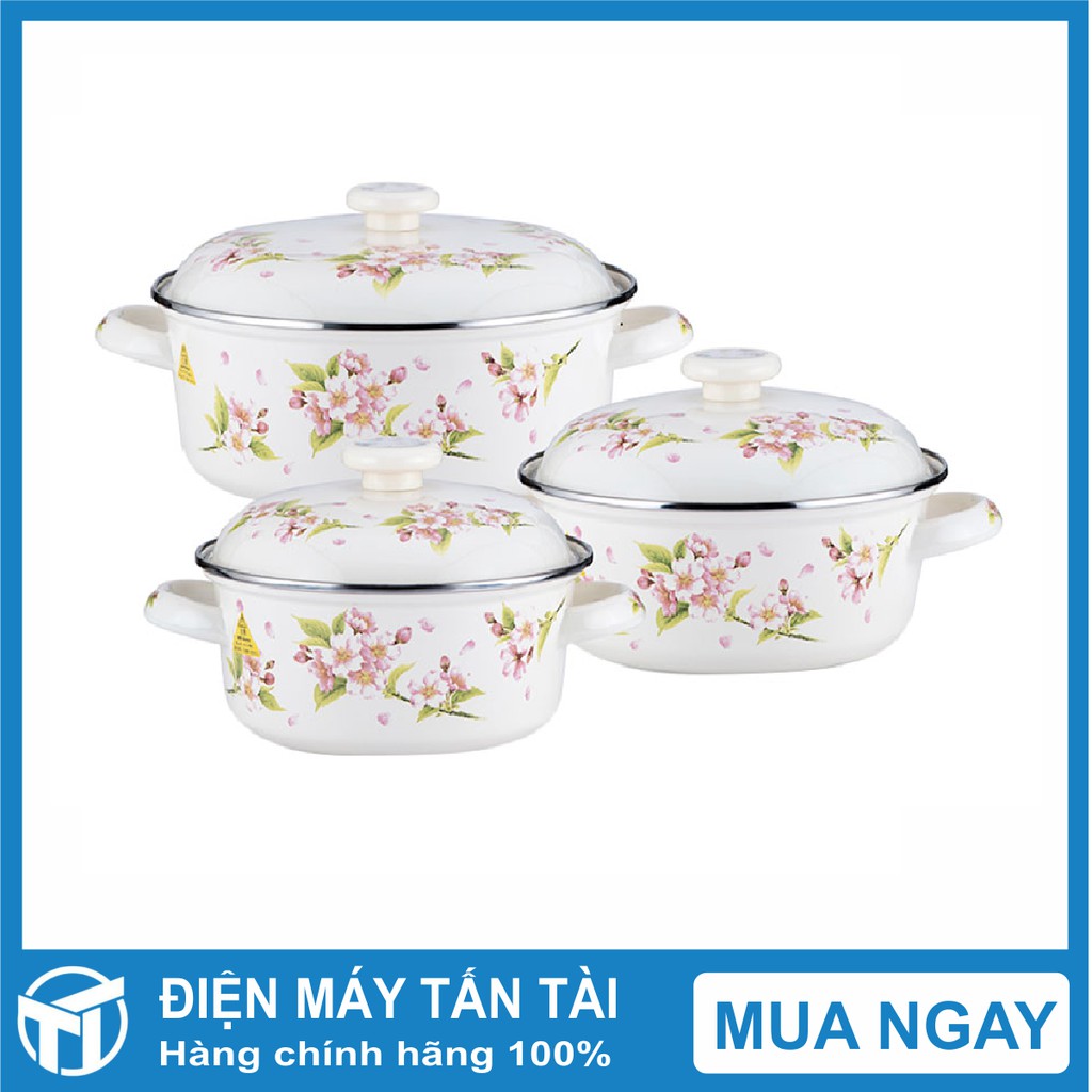 Bộ 3 nồi tráng men Fujihoro SYM-332 ,Thép Nippon nguyên khối, tráng men cao cấp