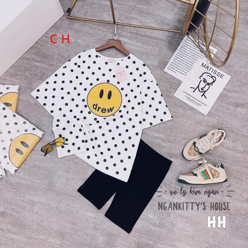 Bộ áo chấm bi mặt cười vàng CH12