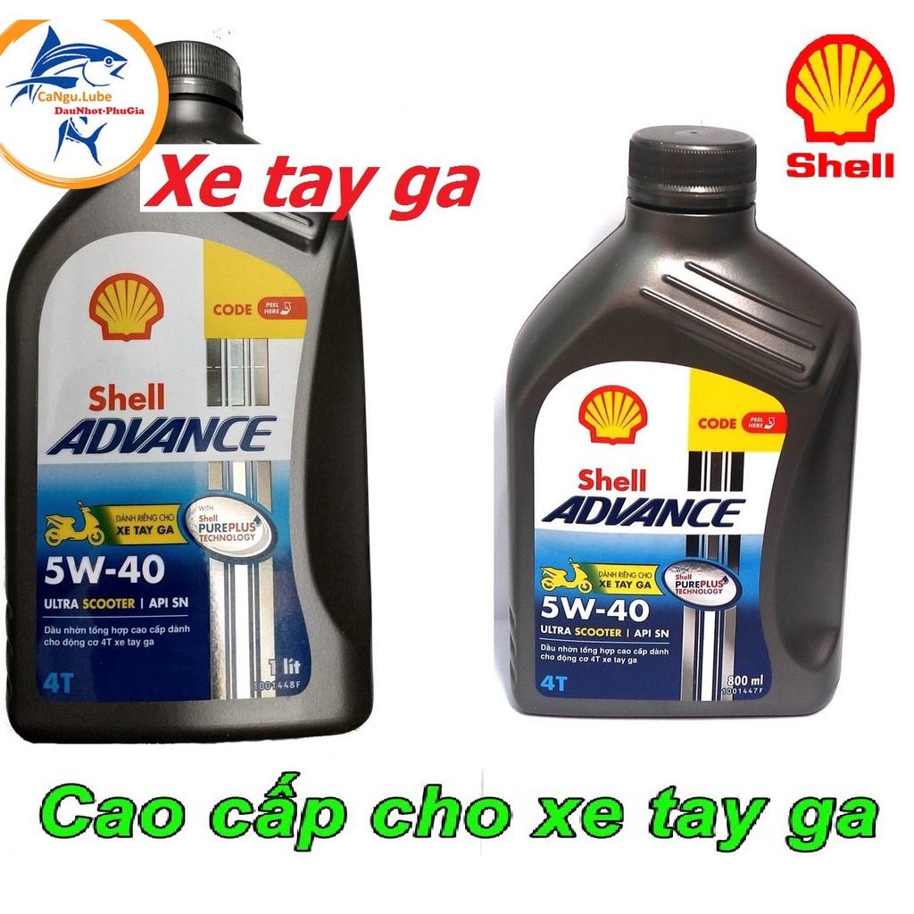 [DauNhot-PhuGia]Nhớt shell Advance ultra 5W40 cho xe tay ga, nhớt xe ga shell ultra 5W40 chai 800ml và 1 lít