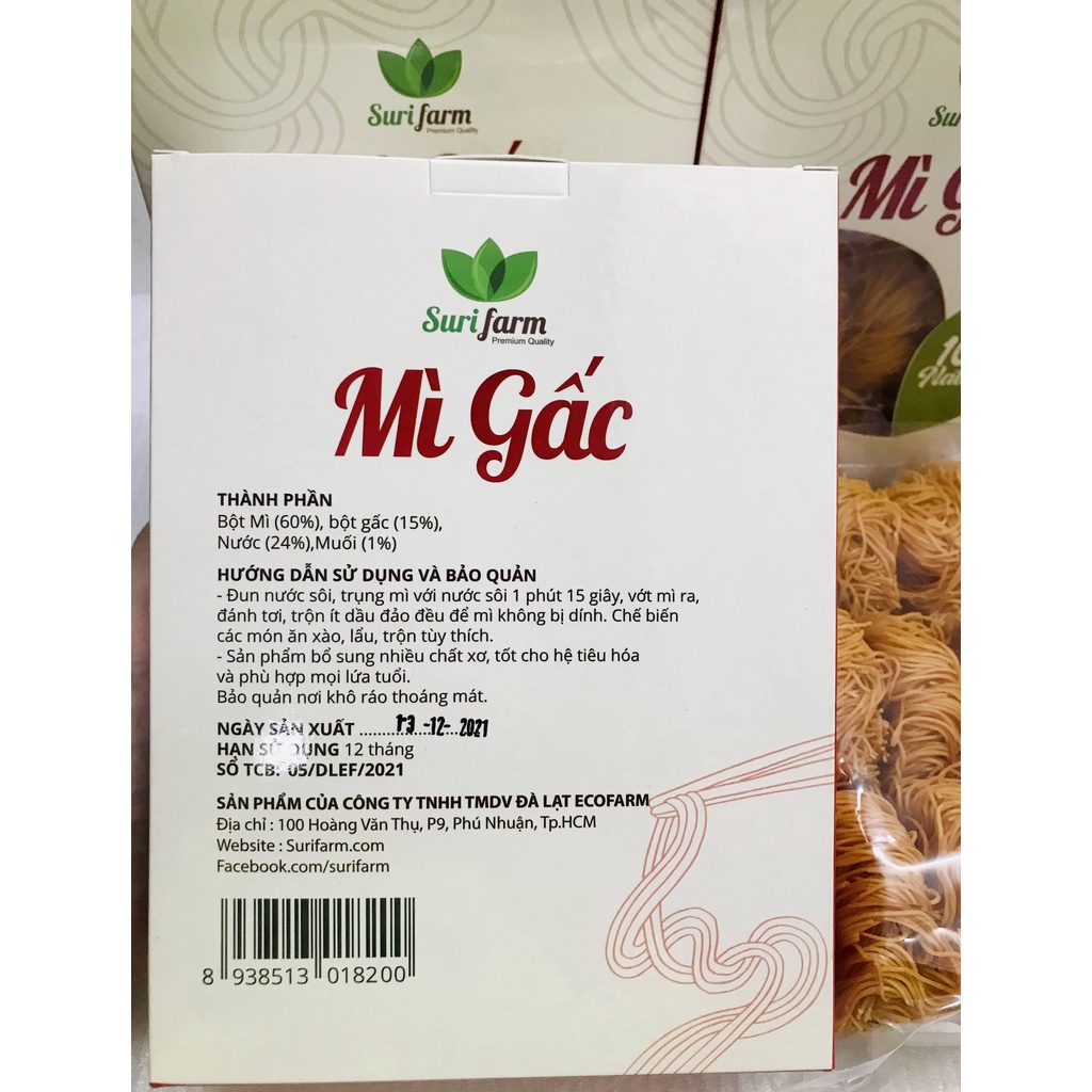 Mì Gấc Hữu cơ Surifarm hộp 400gr