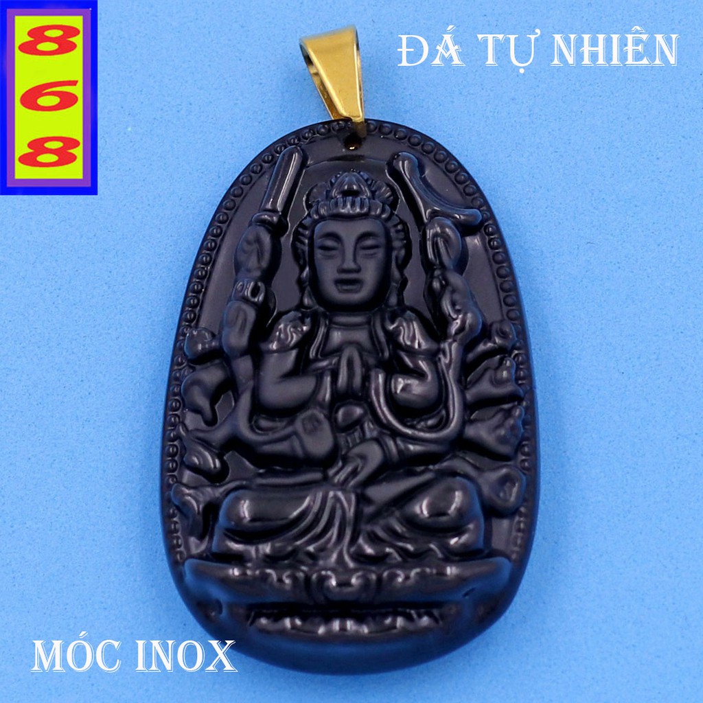 Mặt dây chuyền Phật Thiên Thủ Thiên Nhãn Đá Tự Nhiên Đen 5cm - Phật bản mệnh tuổi Tý - Mặt size lớn - Tặng kèm móc inox