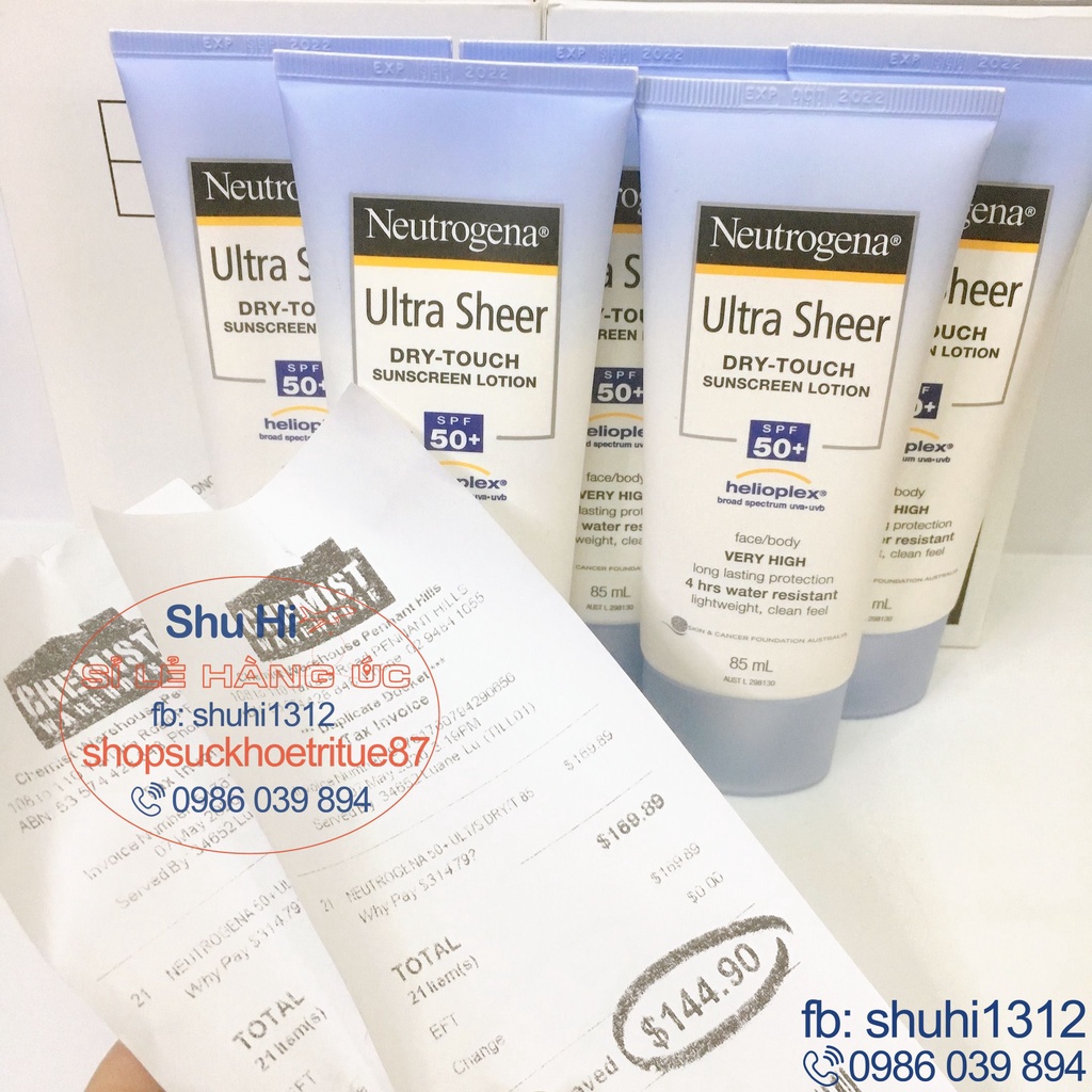 Kem chống nắng Neutrogena Ultra Sheer Dry Touch Sunscreen Lotion SPF50 85ml - Úc đi air