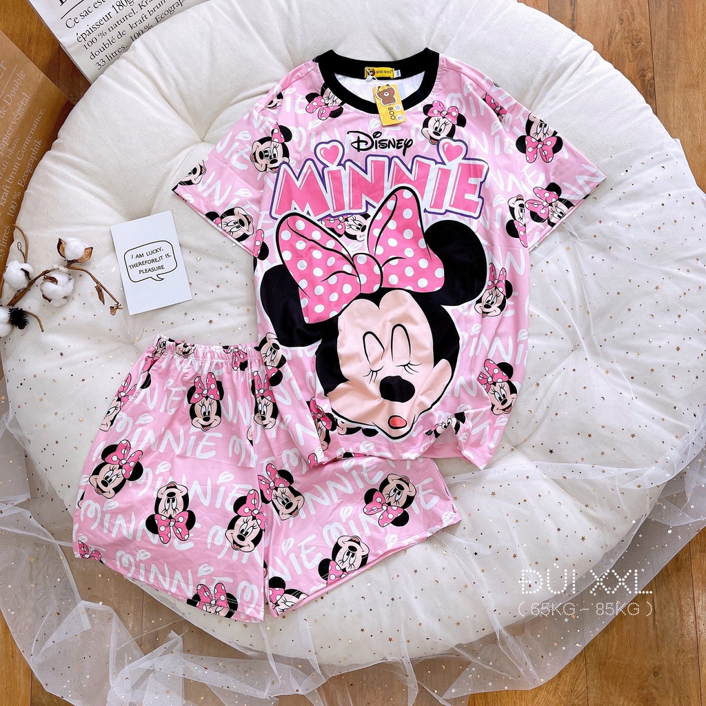 Bộ Ngủ Pijama Bigsize Thun Lạnh 3D Cao Cấp Tay Ngắn Quần Đùi Họa Tiết Hoạt Hình Dễ Thương