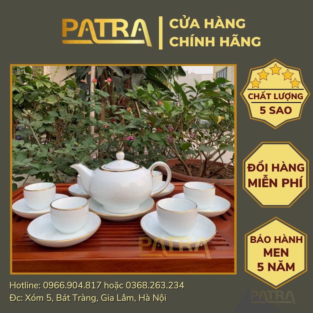 Bộ ấm chén uống trà cao cấp , bộ ấm trà Bát Tràng - tố bạch hoàng kim