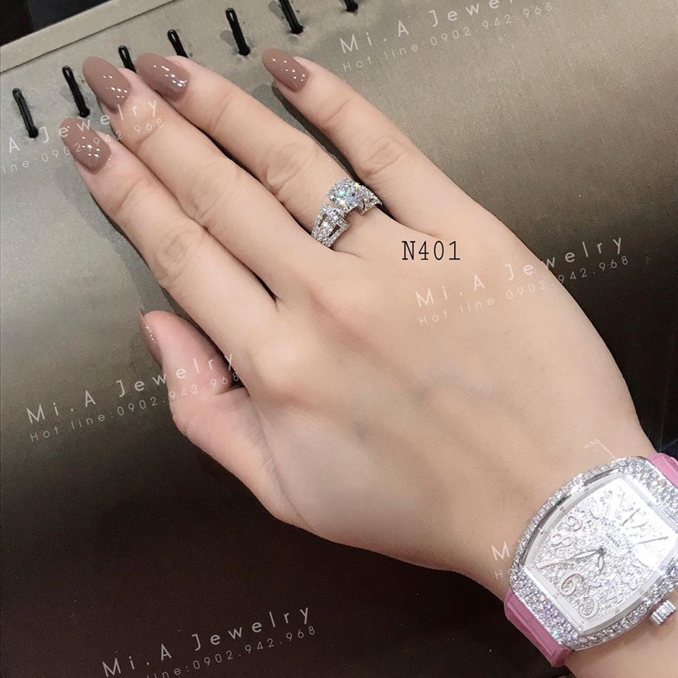 Nhẫn bạc Ý S925 nữ MiASJ 4 chấu nạm đá xoàng sang trọng N401