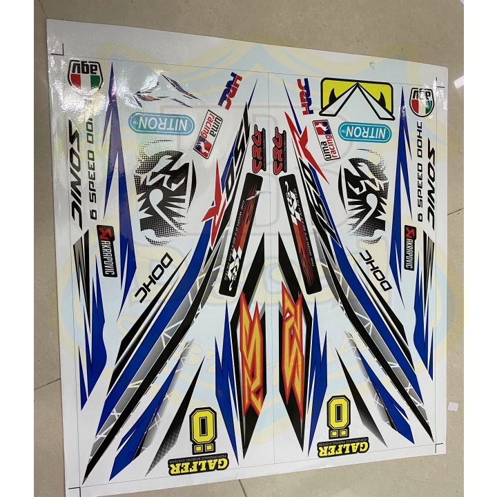 ( Quí khách vui lòng mang ra tiệm cho thợ dán ) Tem sonic 150 RS trắng xanh