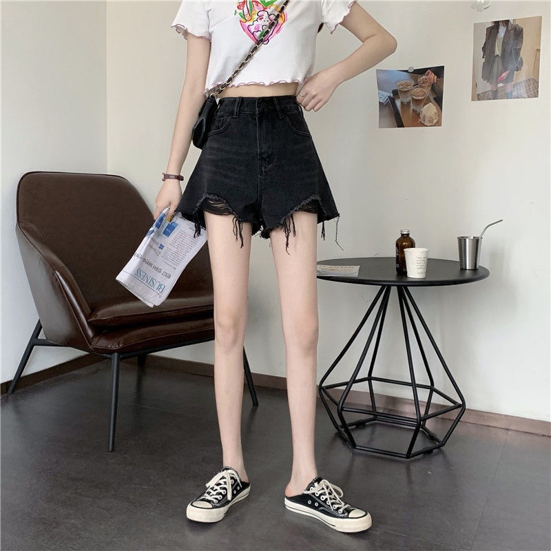 Quần Short Denim Lưng Cao Ống Rộng Theo Phong Cách Retro Hàn Quốc