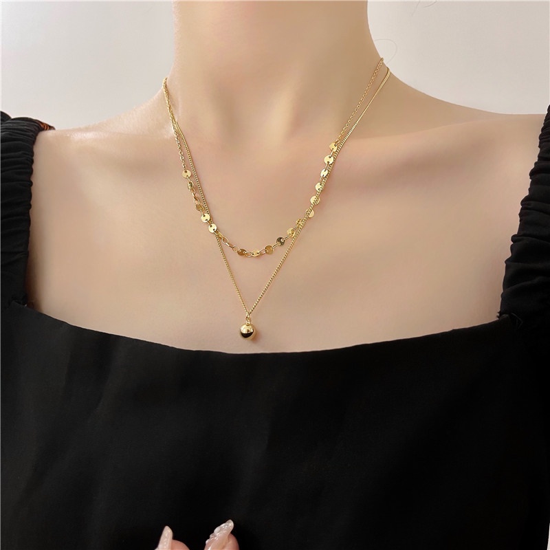 Vòng cổ 2 tầng vàng kim mảnh tròn sành điệu VC141