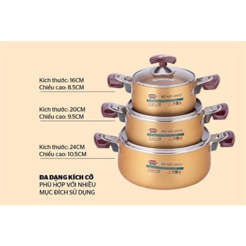 Nồi nhôm anod Sunhouse Size 16-20-22-24-26