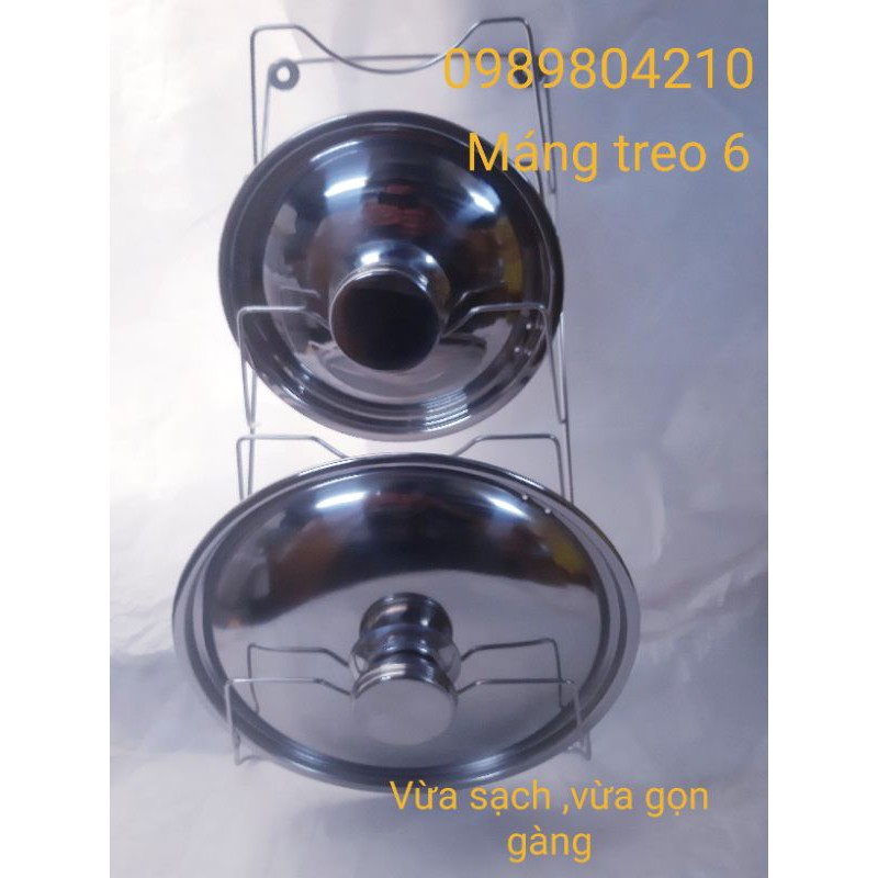 Kệ inox để vung,máng treo vung inox , Giá treo inox để nắp vung nồi 6, 9 tầng SUS304