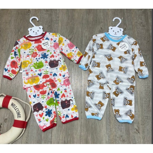 [Rẻ vô địch] Bộ quần áo thu đông dài tay giấy Thái Lan Minky mom cho bé từ 4-13kg siêu tiện dụng