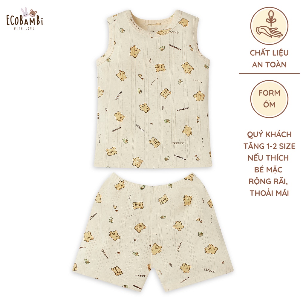 Bộ thun thông hơi cotton Hàn Quốc BÉ TRAI kiểu dệt Jacquard in hoạ tiết Gấu ECOBAMBI