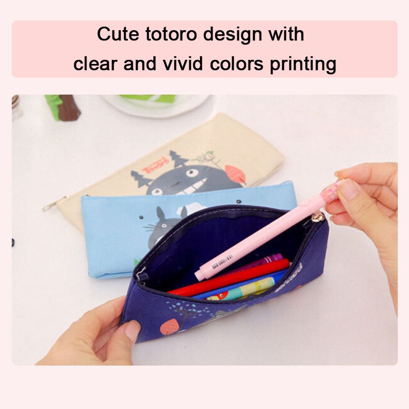 Túi Đựng Bút Sức Chứa Lớn Bằng Vải Oxford Họa Tiết Hoạt Hình Totoro Dễ Thương Có Khóa Kéo