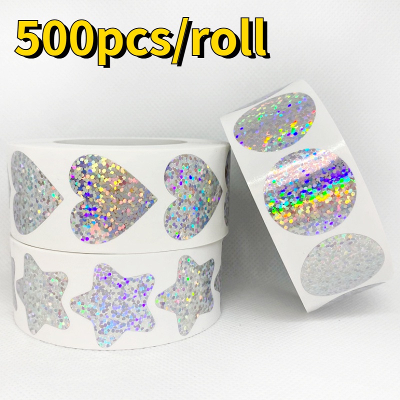 Cuộn 500 Miếng Dán Trang Trí Hình Tròn / Ngôi Sao / Trái Tim Xinh Xắn