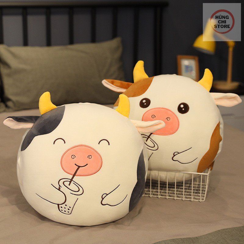"Gối Kèm Mền Hình Bò Sữa Ấm, Chăn Gối Văn Phòng Cao Cấp Vải Miniso Êm Ái "