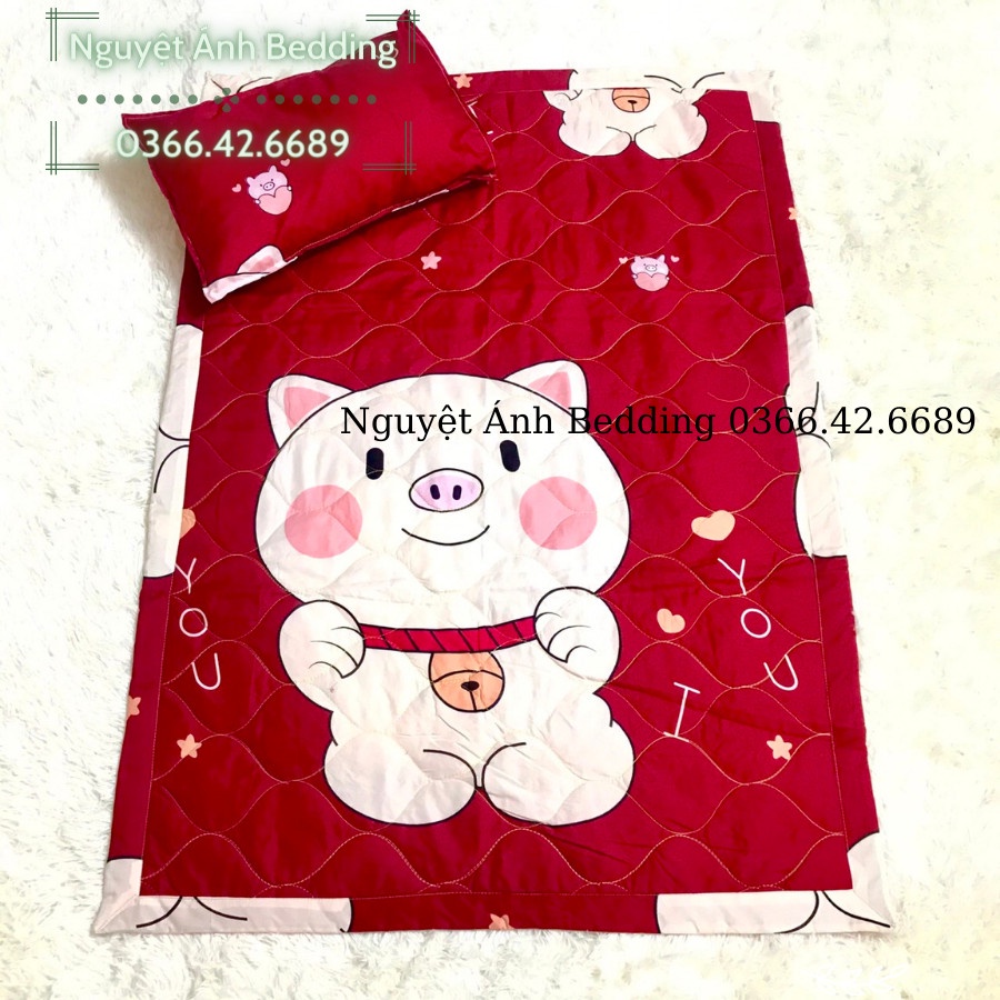 (Giá sốc)  Bộ 1 chăn kèm 1 gối kê đầu cho bé mầm non tới trường - Mẫu Doraemon và bạn | Mền Poly cotton trần bông 3 lớp