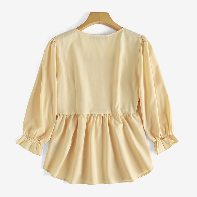 Áo kiểu ZANZEA tay dài cổ vuông eo co giãn xếp ly phong cách Hàn Quốc dành cho nữ