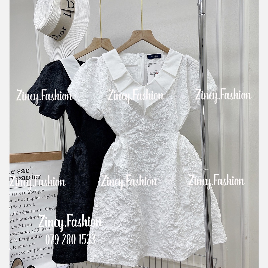Đầm dự tiệc cổ V tay phồng chất gấm xốp sang chảnh Váy xoè dáng ngắn Đầm dạo phố Váy đi tiệc cưới