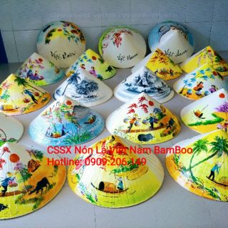 Bộ 5-10 nón lá vẽ phong cảnh 40cm ngưới lớn loại Huế tốt trắng đẹp