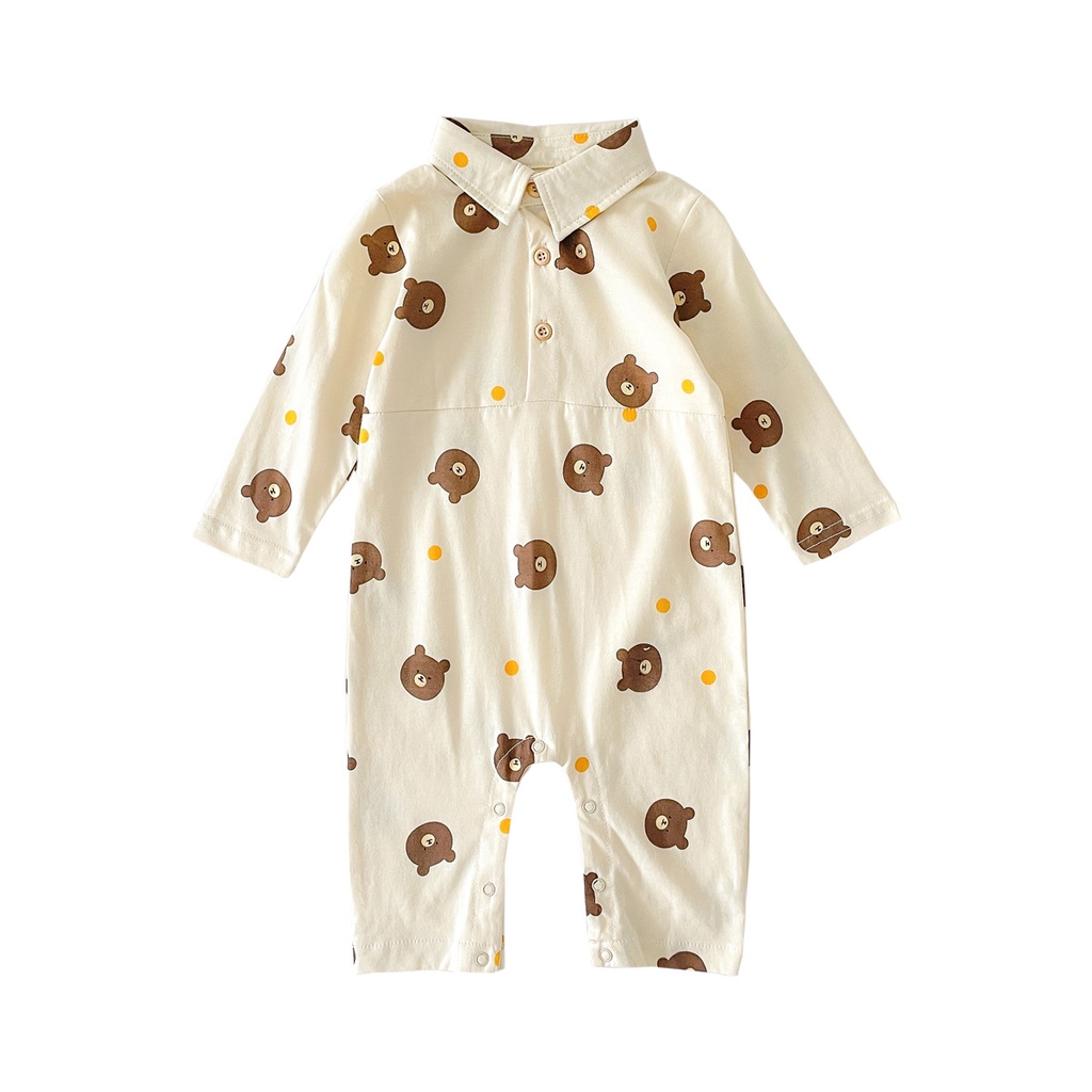 Bộ Áo Liền Quần Cotton Tay Dài In Hoạt Hình Dành Cho Bé Trai Sơ Sinh 2293
