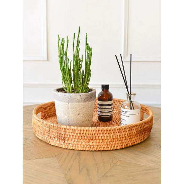 Khay mây tròn đựng đồ siêu đẹp_ sử dụng gia đình, nhà hàng_ decor_trang trí, phụ kiện chụp ảnh