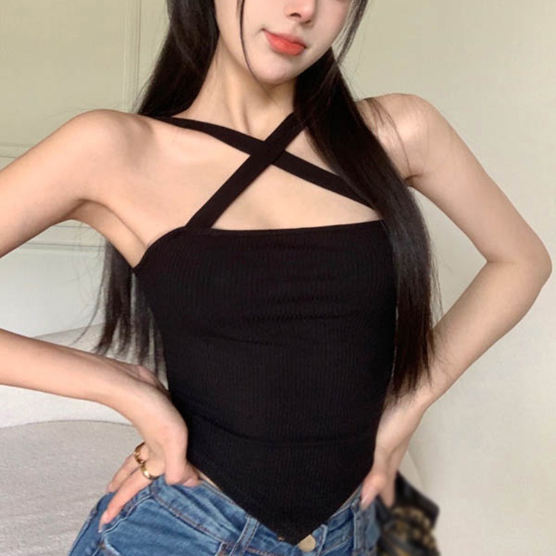 Áo Crop Top Hai Dây Có Mút Đệm Ngực Màu Sắc Đơn Giản Quyến Rũ Dành Cho Nữ