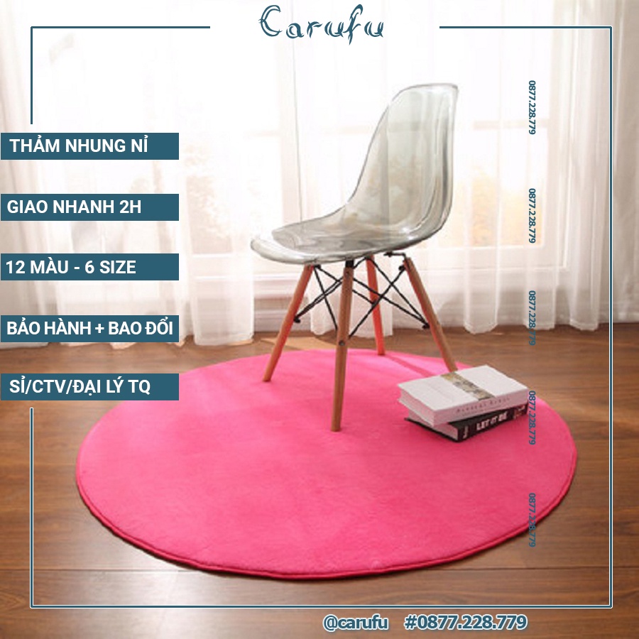 Thảm tròn trải sàn phòng ngủ màu Hồng Đậm size 100cm | Nhung NỈ | lông ngắn một màu