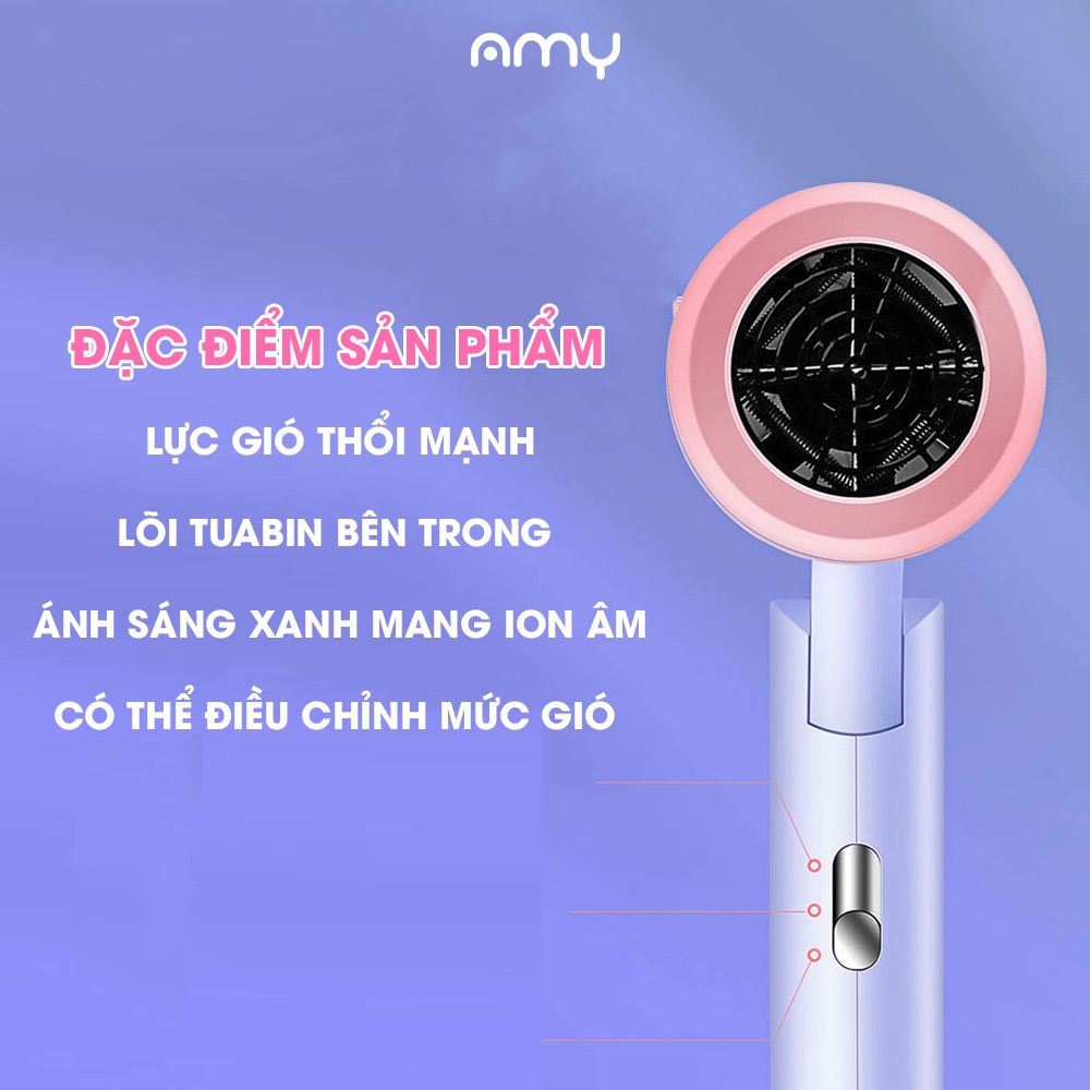 [Mã BMBAU50 giảm 7% đơn 99K] Máy Sấy Tóc mini công suất lớn sấy 2 chiều nóng lạnh AMY FLOWERS có đầu thổi kèm theo