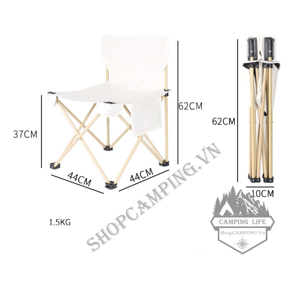 Ghế xếp gấp gọn kèm túi đựng, Ghế dã ngoại cắm trại vải dù khung nhôm cao cấp đế cao su | BigBuy360 - bigbuy360.vn