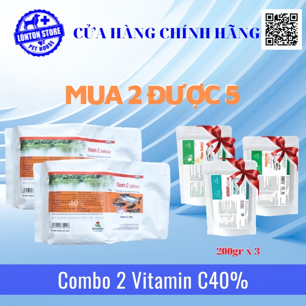 VEMEDIM COMBO 2 Vitamin C 40% cá, gói 1kg tặng kèm ( Vime subtyl + Prozyme + Vemevit 9.100) _ Lonton store