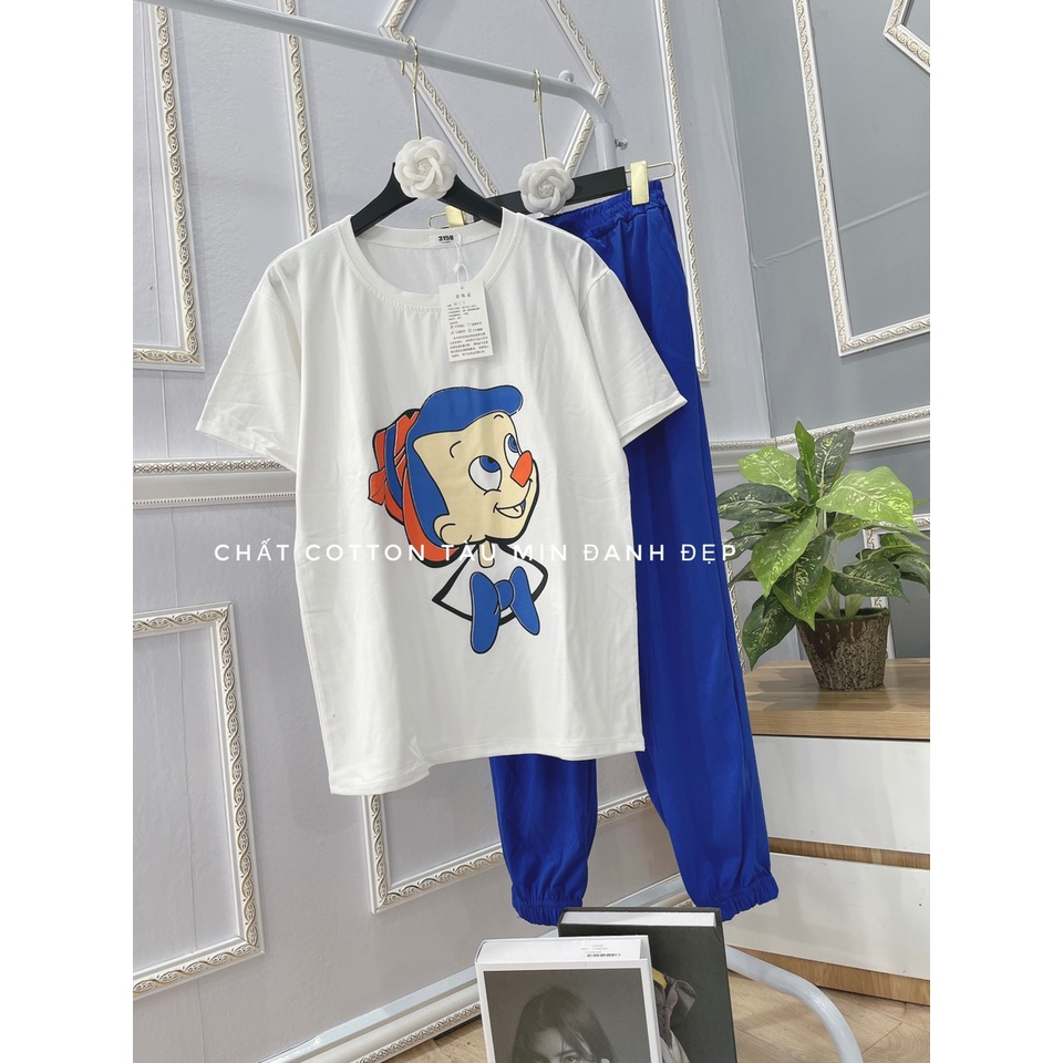 Bộ cậu bé hề quần xanh đồ bộ nữ cotton LT400