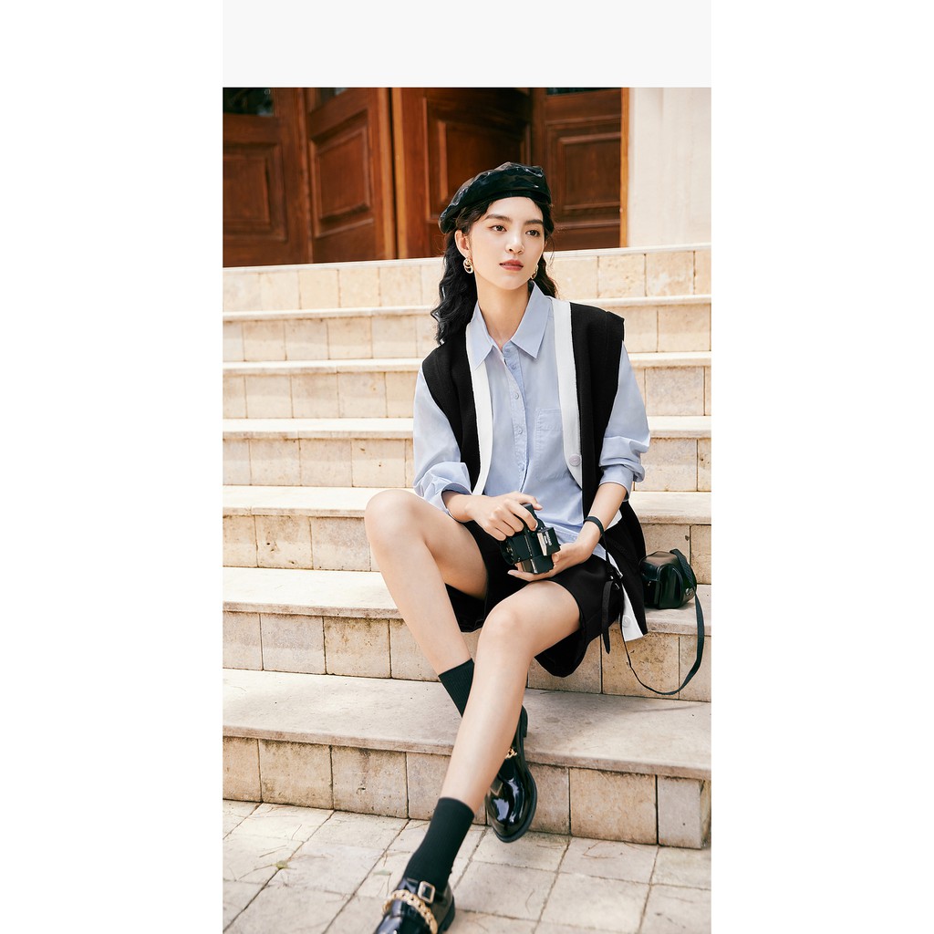 Áo Thời Trang Công Sở Nữ Cổ Đức Tay Dài, Túi Ngực Thanh Lịch, Sơ Mi Xanh Pastel Basic Quyên Fashion AA534