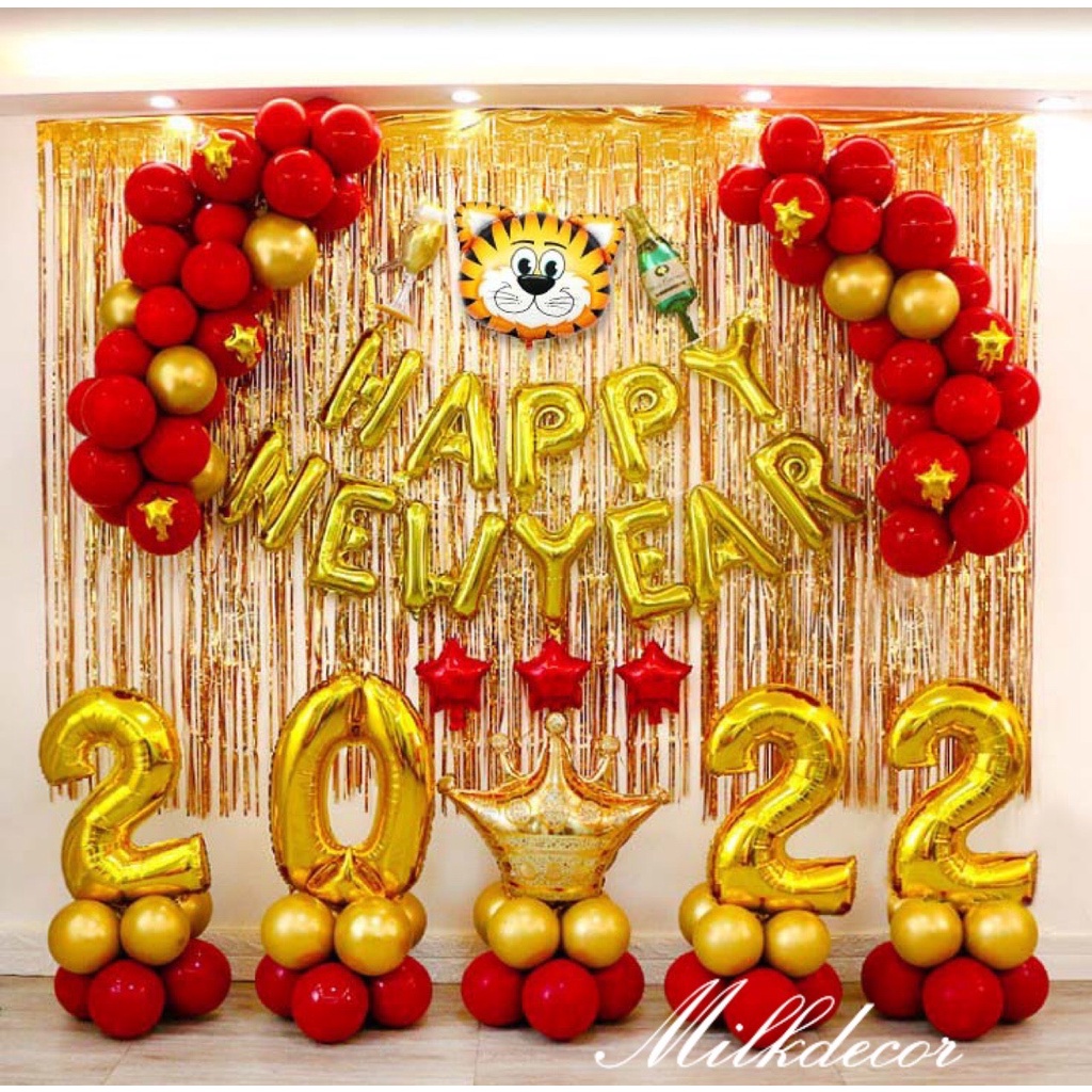 Set Bóng Bay Trang Trí Năm Mới Happy New Year 2022 Đủ Phụ Kiện MM5666