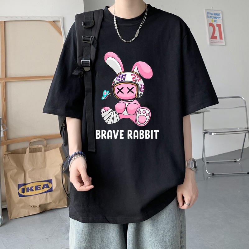 Áo thun nam nữ unisex tay lỡ BRAVE RABBIT, áo phông cotton form rộng oversize