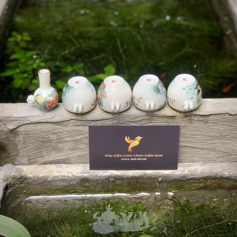 Cóng chim Khuyên/Khoen vẽ tay - CHIM HOA dáng Chum