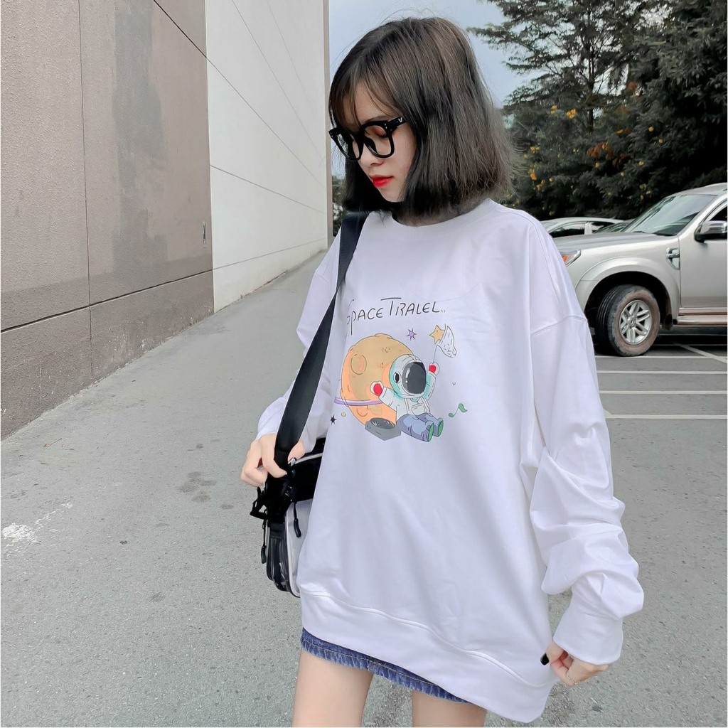 [Mã FATHANG5 giảm 10K đơn 50K] Áo Sweater Nỉ SPACE TRAVEL Form Rộng Ulzzang (Ảnh Thật)