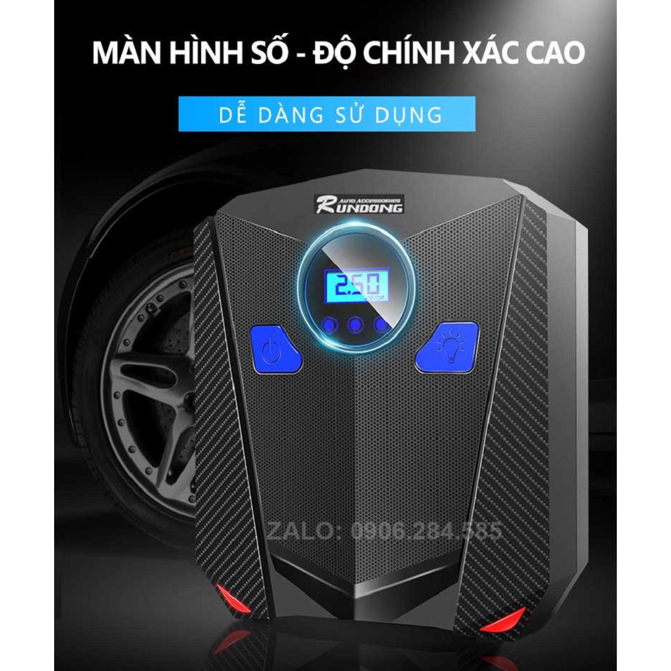 Máy bơm lốp ô tô điện tử RUNDONG R5501 cao cấp - bơm hơi 12V đồng hồ điện tử tự ngắt