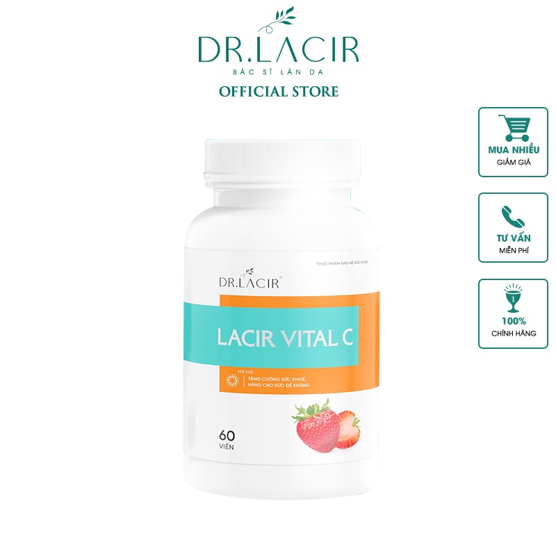 Viên Uống Vitamin C hỗ trợ tăng miễn dịch, giúp hấp thu glutathione và collagen DR.LACIR - Hộp 60 viên DR130