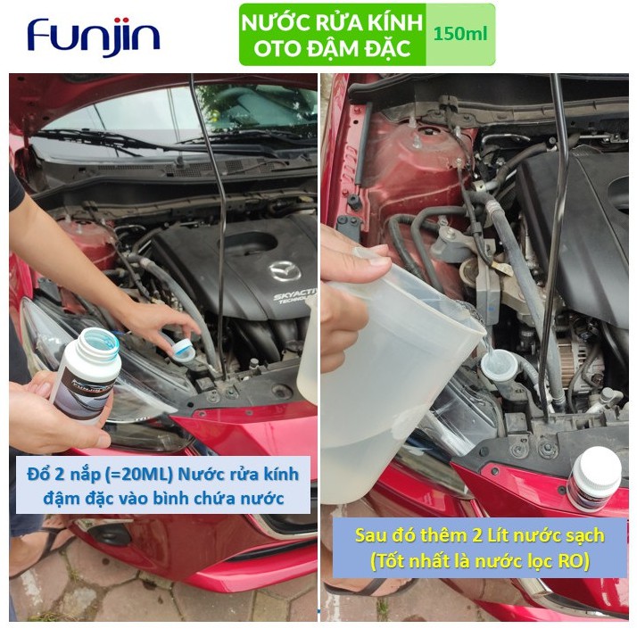 Nước rửa kính ôTô Siêu Đậm Đặc Funjin Chính hãng, TỶ LỆ 1:100 Sạch Kính, An toàn cho xế của bạn