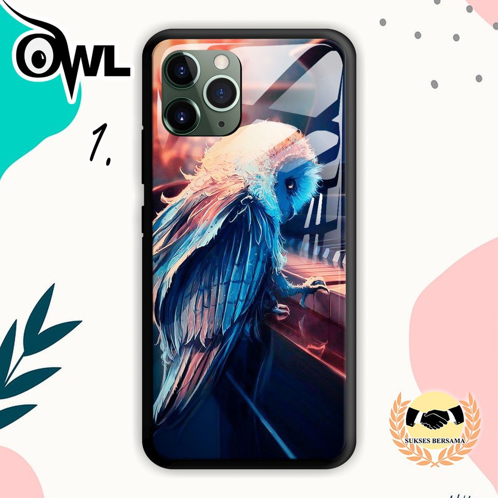 Ốp điện thoại mặt kính họa tiết OWL cho VIVO V5 V5 Plus V7 V9 V11 V15 V17 V19 V20 X20 X50 Pro BSB3225