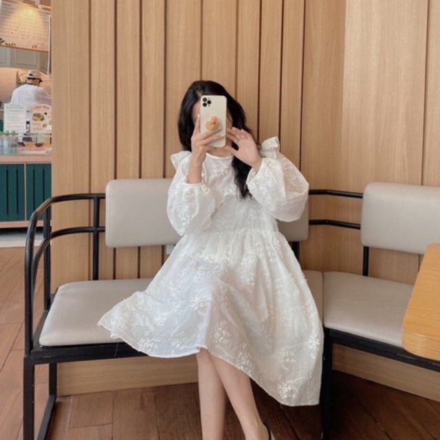 Đầm babydoll hoa thêu nổi thắt nơ lưng - LOLLIPOP BABYDOLL - CARROT FARM