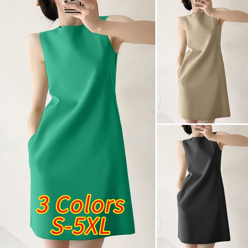 Đầm ngắn VONDA không tay cổ tròn màu trơn thời trang mùa hè Hàn Quốc màu sắc đơn giản dành cho nữ