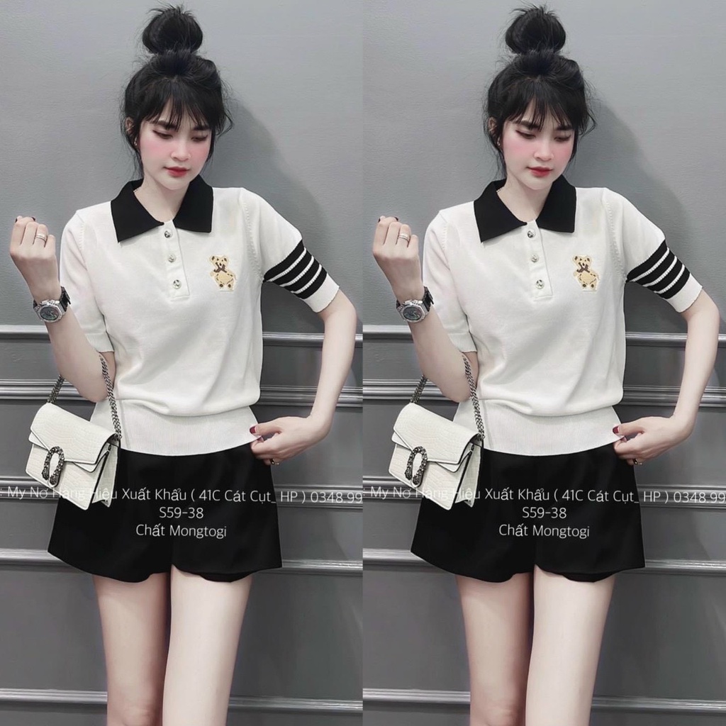 Áo len mongtoghi thom gấu cổ bẻ