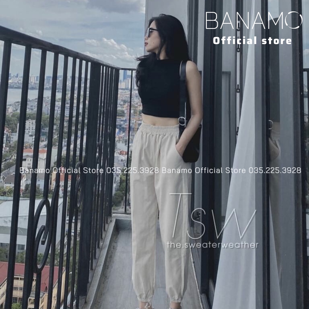 Quần jogger nữ bo gấu vải đũi xước siêu mát Quần bo ống nữ mùa hè Banamo Fashion 826