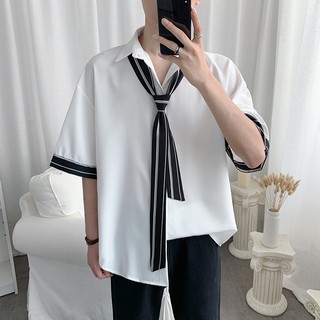 Áo Sơ Mi Nam Ngắn Tay Trơn Một Màu Kèm Cà Vạt Thanh Lịch Kiểu Hàn Quốc Trẻ Trung SOMI NAM 9000015